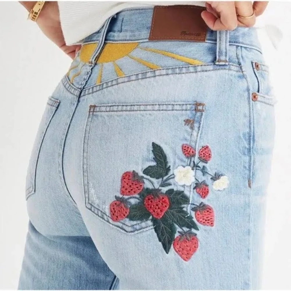 Madewell embroidered strawberry jeans